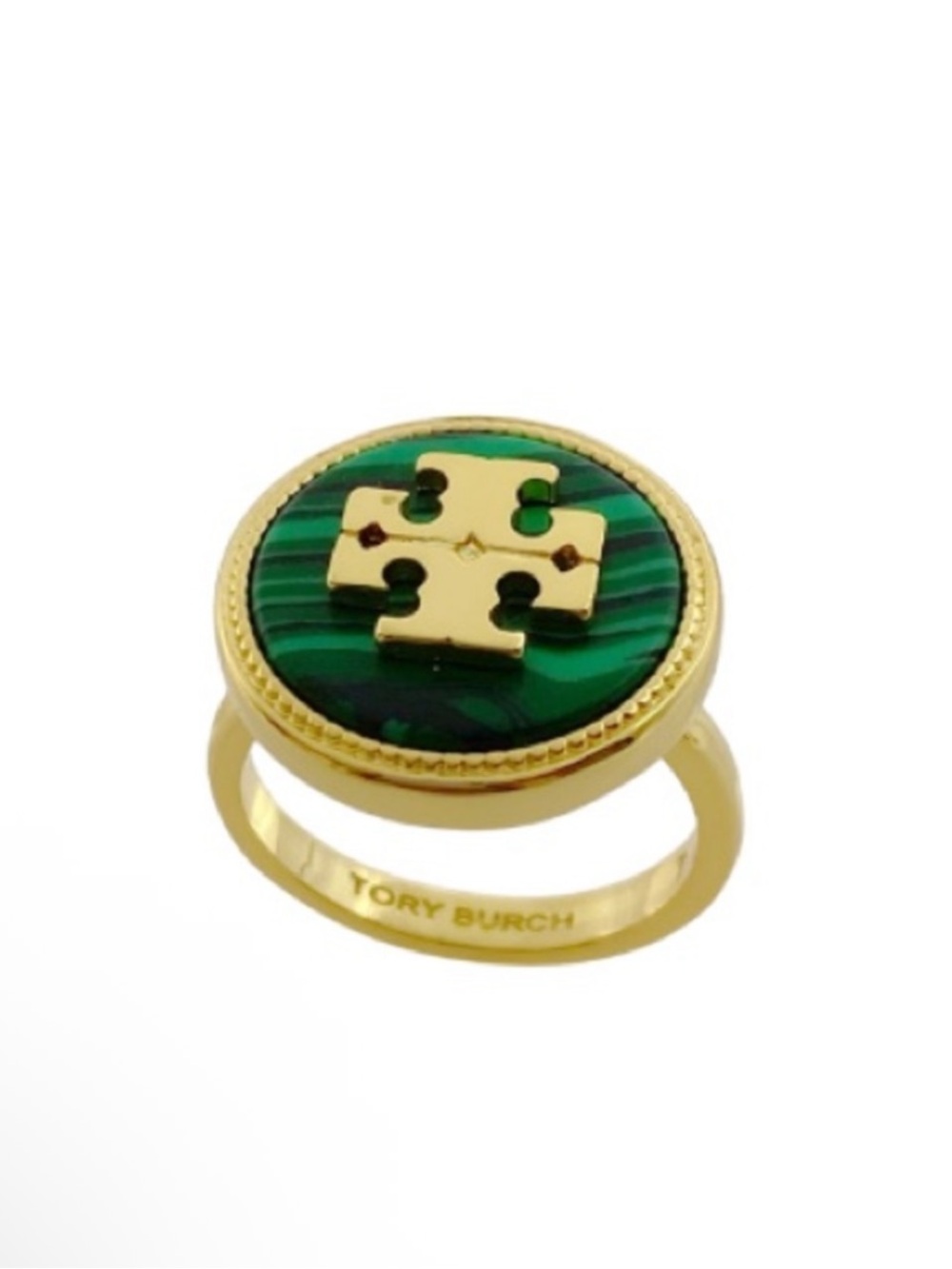 Tory Burch Green Gold Semiprecious Malachite stone ring NEW $98
